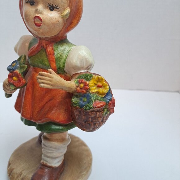 Red Riding Hood Girl Figurine Statue Chalkware Mold Handpainted Hummel Style - Picture 5 of 16